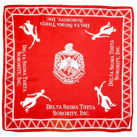 Delta Sigma Theta Sorority Scarf – Red & White Silky Square with Shield - Picture 5 of 5